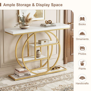 4-Tier Console Table 41 Inches Entryway Table with Storage Shelves-White view 7
