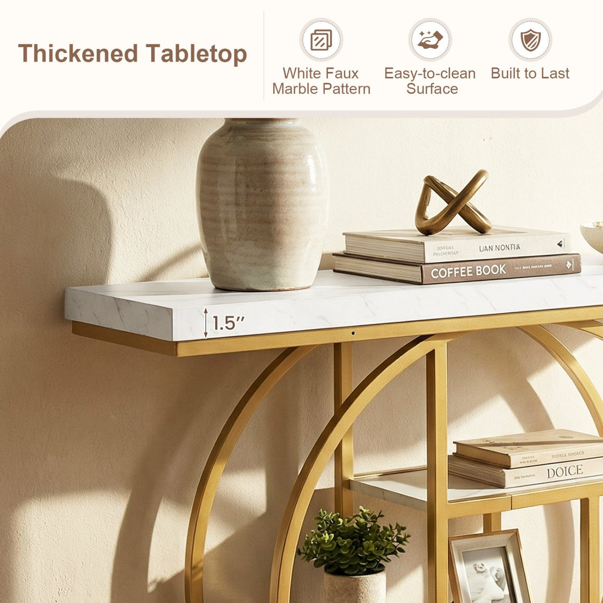 4-Tier Console Table 41 Inches Entryway Table with Storage Shelves-White view 8