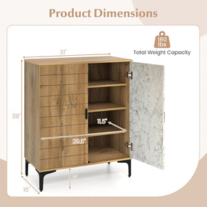 4 Tier Farmhouse Shoe Storage Cabinet with Removable Shelves and Metal Legs-Oak view 5