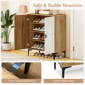 4 Tier Farmhouse Shoe Storage Cabinet with Removable Shelves and Metal Legs-Oak view 8