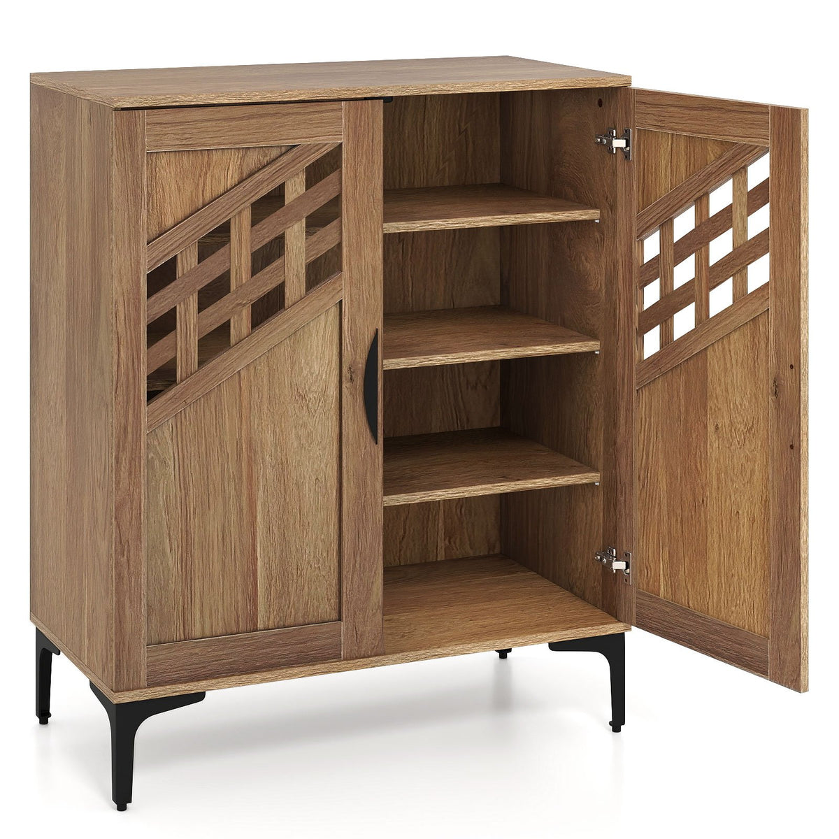4 Tier Farmhouse Shoe Storage Cabinet with Removable Shelves and Metal Legs-Walnut view 4