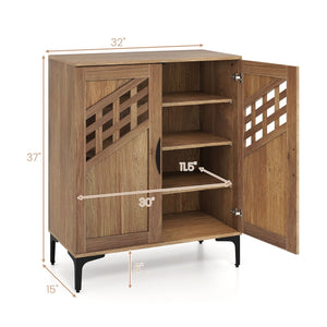 4 Tier Farmhouse Shoe Storage Cabinet with Removable Shelves and Metal Legs-Walnut view 5