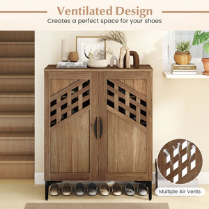 4 Tier Farmhouse Shoe Storage Cabinet with Removable Shelves and Metal Legs-Walnut view 9