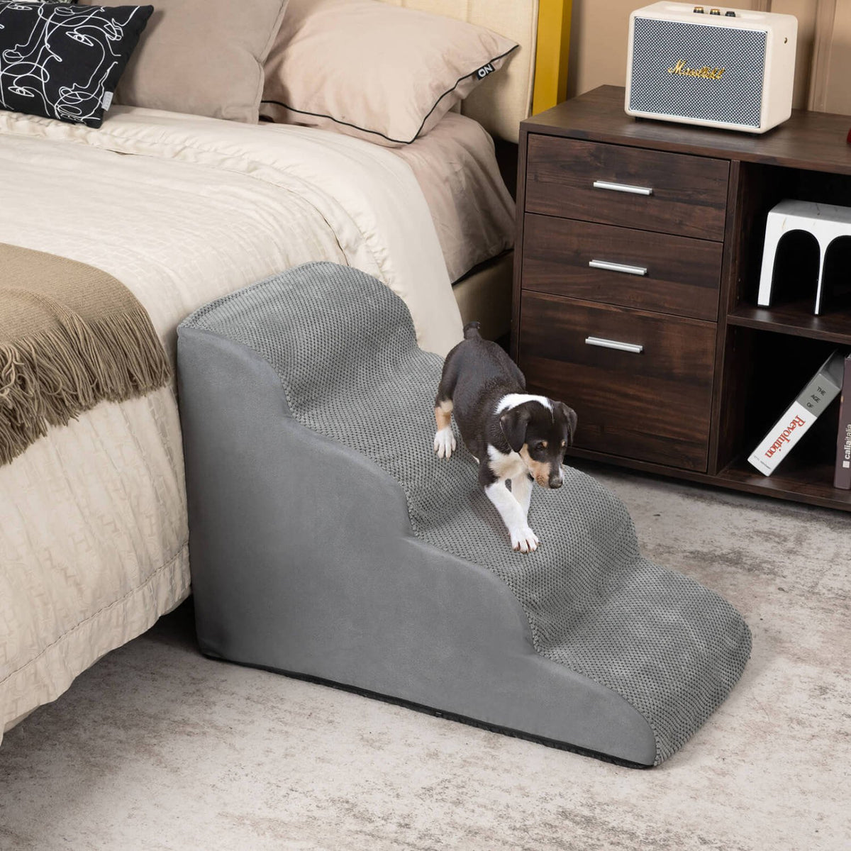 4-Tier Foam Non-Slip Dog Steps with Washable Zippered Cover-Gray view 2