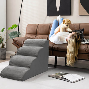4-Tier Foam Non-Slip Dog Steps with Washable Zippered Cover-Gray view 3
