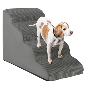 4-Tier Foam Non-Slip Dog Steps with Washable Zippered Cover-Gray view 4