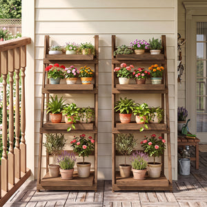 4-Tier Foldable Plant Stand with Slatted Shelves for Garden-Brown view 3