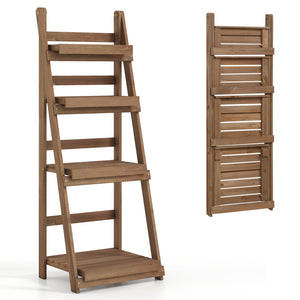 4-Tier Foldable Plant Stand with Slatted Shelves for Garden-Brown view 4