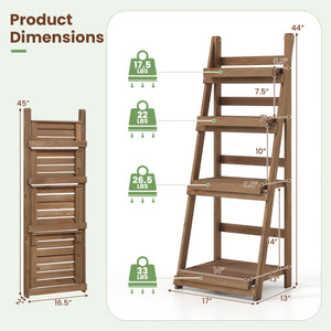 4-Tier Foldable Plant Stand with Slatted Shelves for Garden-Brown view 5