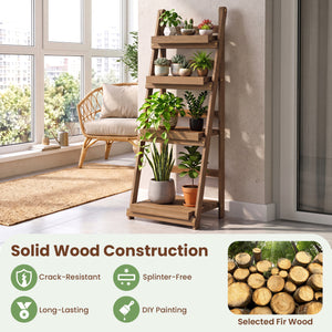 4-Tier Foldable Plant Stand with Slatted Shelves for Garden-Brown view 7