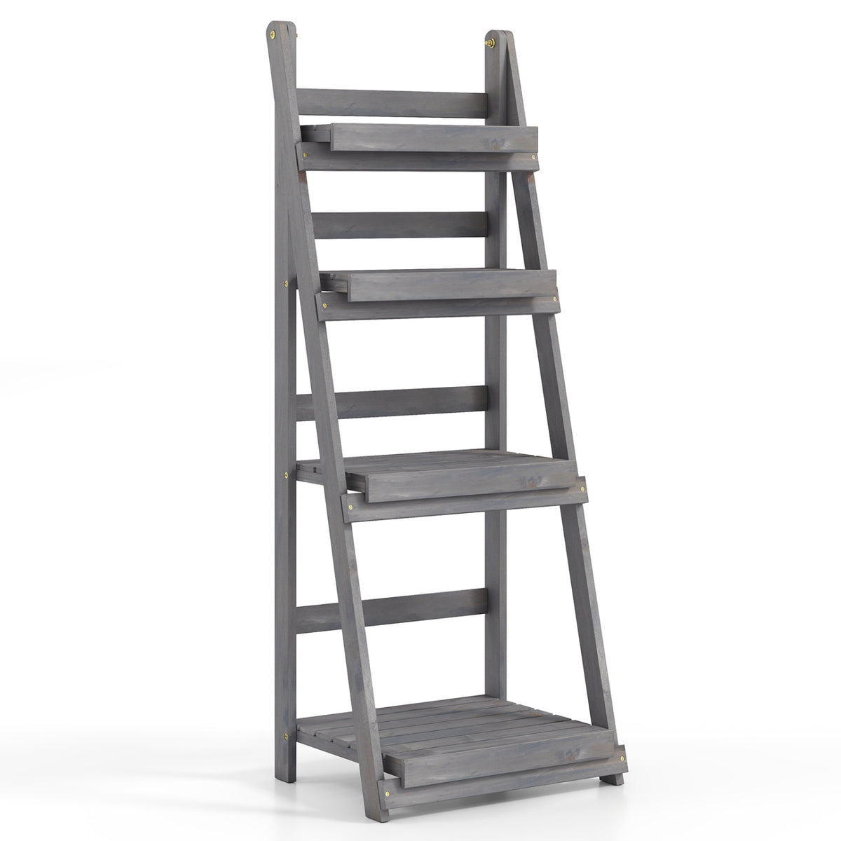 4-Tier Foldable Plant Stand with Slatted Shelves for Garden-Gray view 6