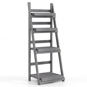 4-Tier Foldable Plant Stand with Slatted Shelves for Garden-Gray view 6