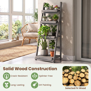 4-Tier Foldable Plant Stand with Slatted Shelves for Garden-Gray view 7