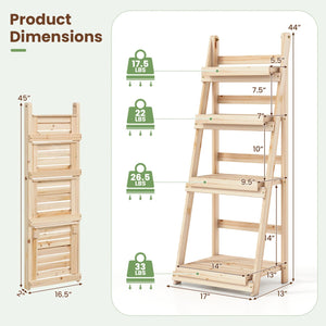 4-Tier Foldable Plant Stand with Slatted Shelves for Garden-Natural view 5