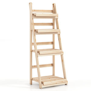 4-Tier Foldable Plant Stand with Slatted Shelves for Garden-Natural view 6