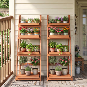4-Tier Foldable Plant Stand with Slatted Shelves for Garden-Orange view 3