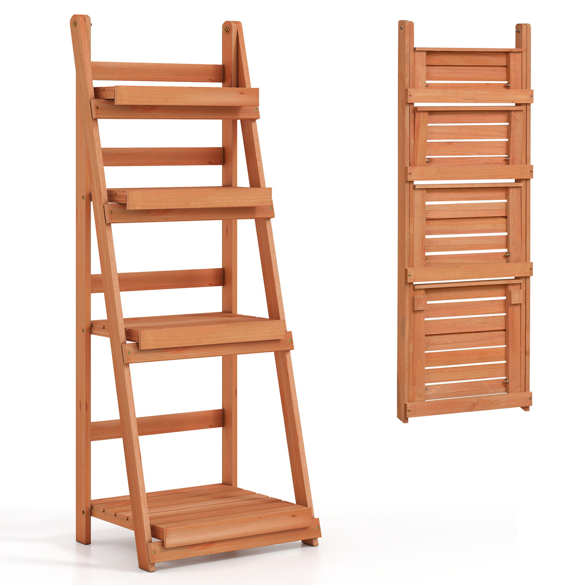 4-Tier Foldable Plant Stand with Slatted Shelves for Garden-Orange view 4