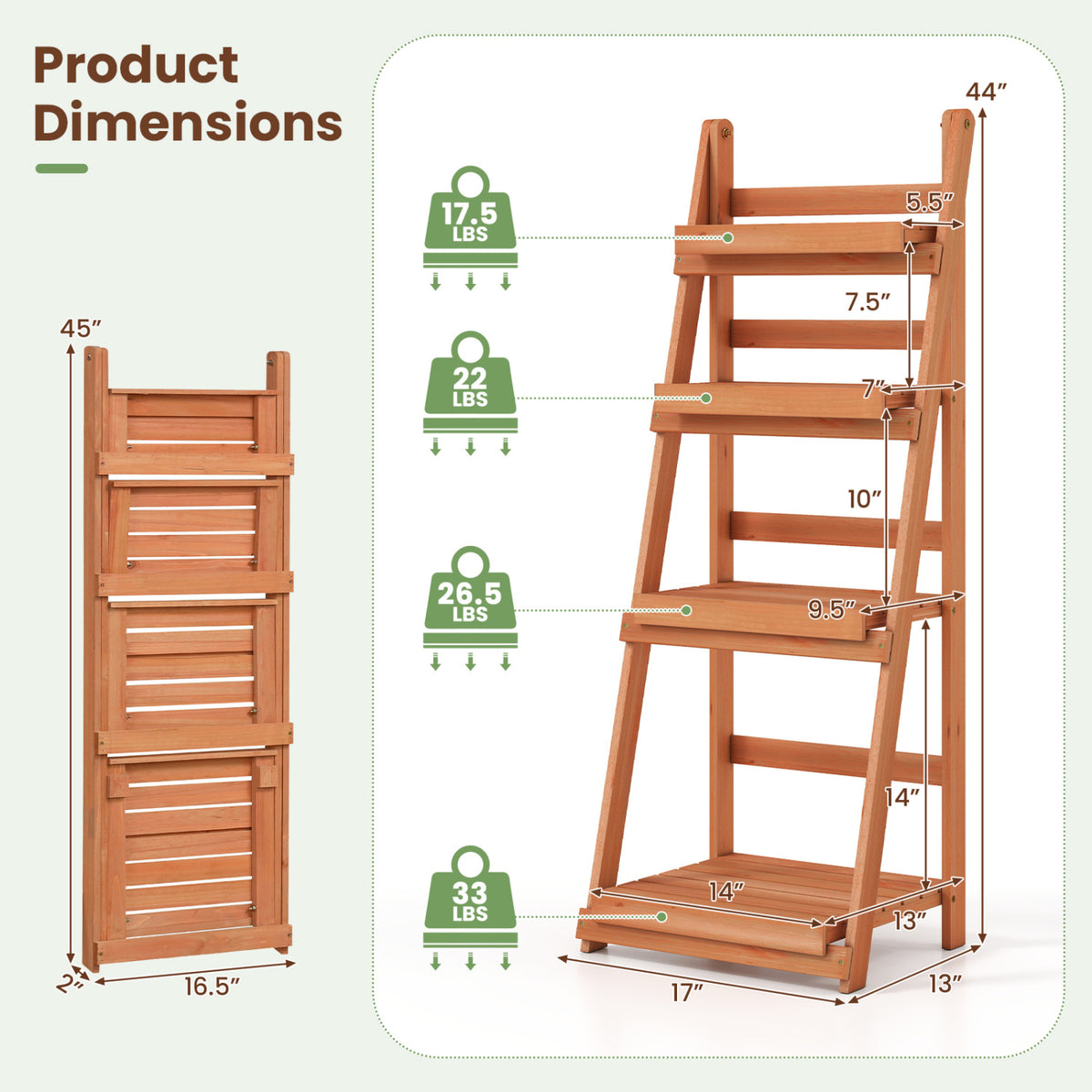 4-Tier Foldable Plant Stand with Slatted Shelves for Garden-Orange view 5