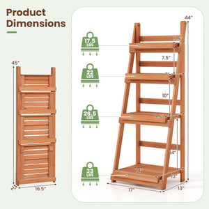 4-Tier Foldable Plant Stand with Slatted Shelves for Garden-Orange view 5