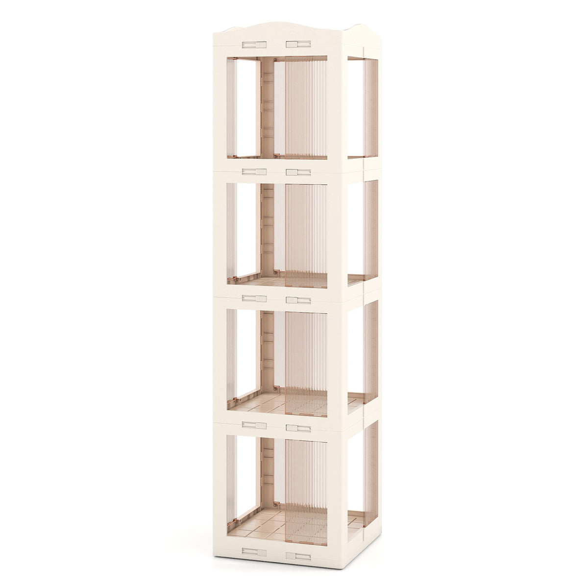 4-Tier Foldable Rotating Bookshelf with Swivel Base and Translucent Panels-White