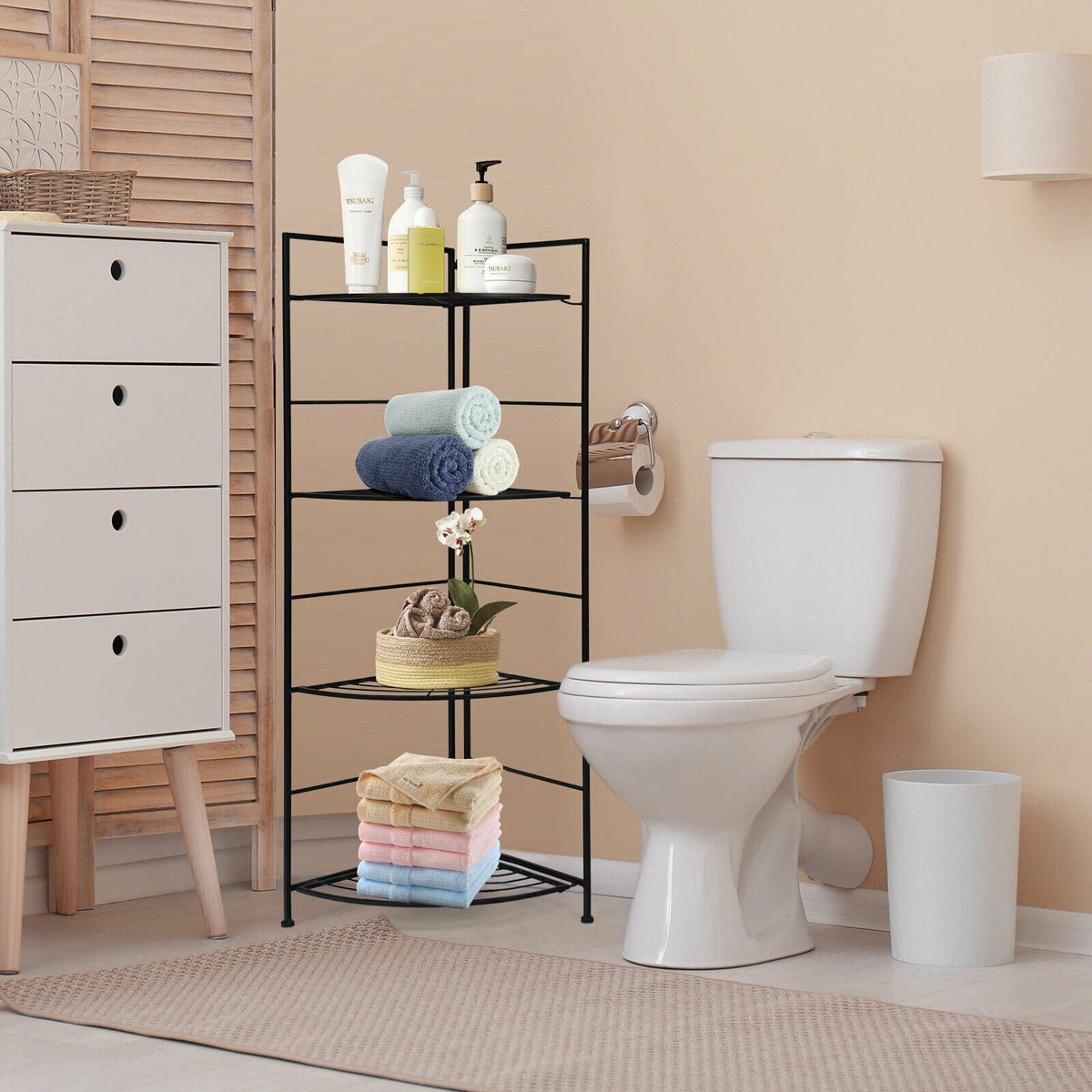 4 Tier Folding Metal Shelf Plant Stand Storage Open Shelf Corner Display Rack view 2