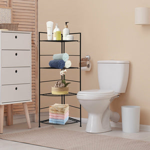 4 Tier Folding Metal Shelf Plant Stand Storage Open Shelf Corner Display Rack view 2