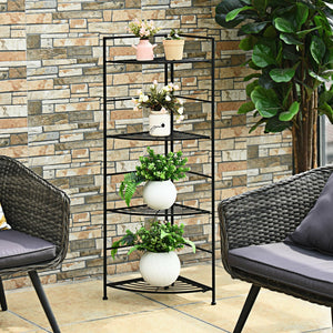 4 Tier Folding Metal Shelf Plant Stand Storage Open Shelf Corner Display Rack view 3