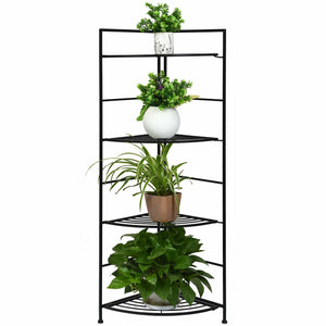 4 Tier Folding Metal Shelf Plant Stand Storage Open Shelf Corner Display Rack view 4