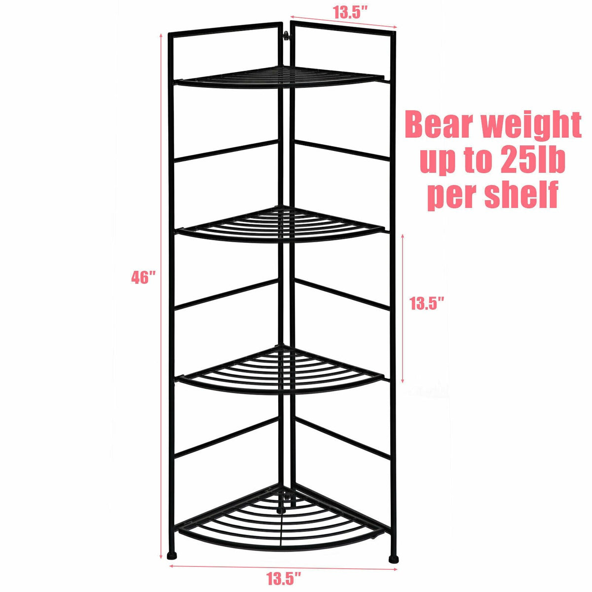 4 Tier Folding Metal Shelf Plant Stand Storage Open Shelf Corner Display Rack view 5