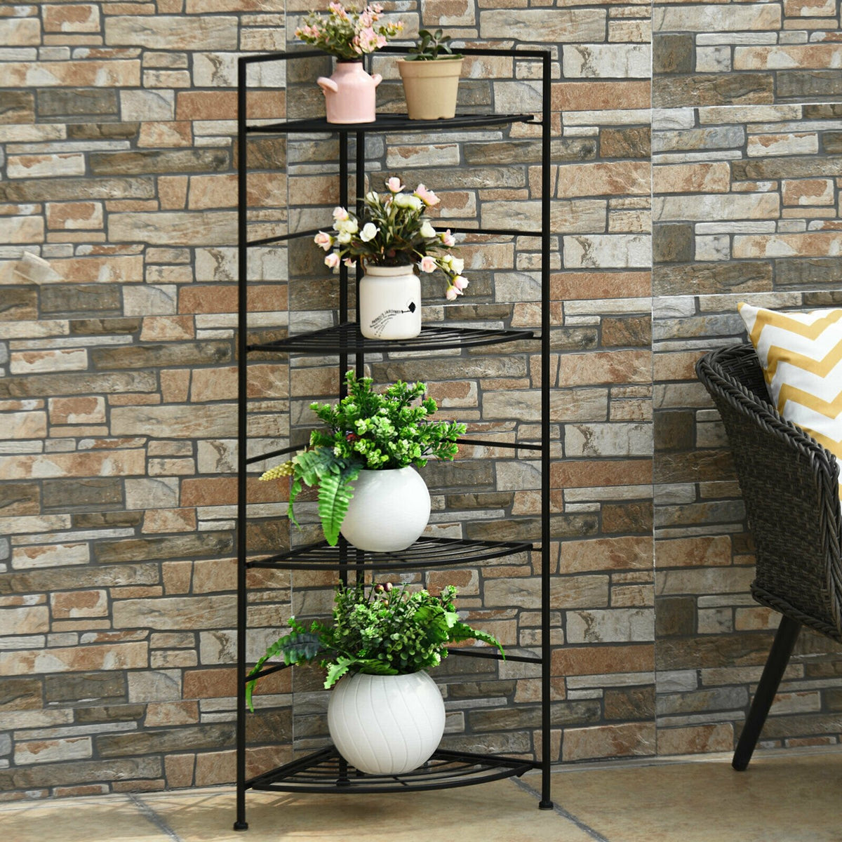 4 Tier Folding Metal Shelf Plant Stand Storage Open Shelf Corner Display Rack view 7