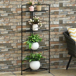 4 Tier Folding Metal Shelf Plant Stand Storage Open Shelf Corner Display Rack view 7