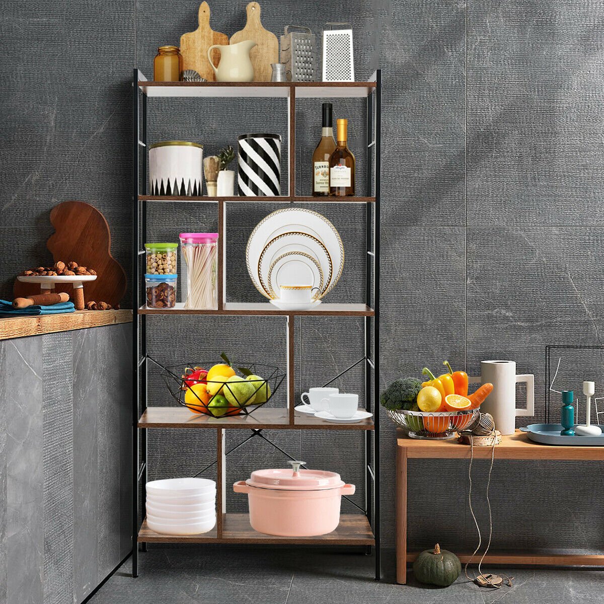 4-Tier Industrial Bookshelf Floor Standing Storage Rack Large Storage view 2