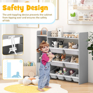 4-Tier Kids Bookshelf and Toy Storage Rack with 8 Toy Organizer Bins-Grey view 5