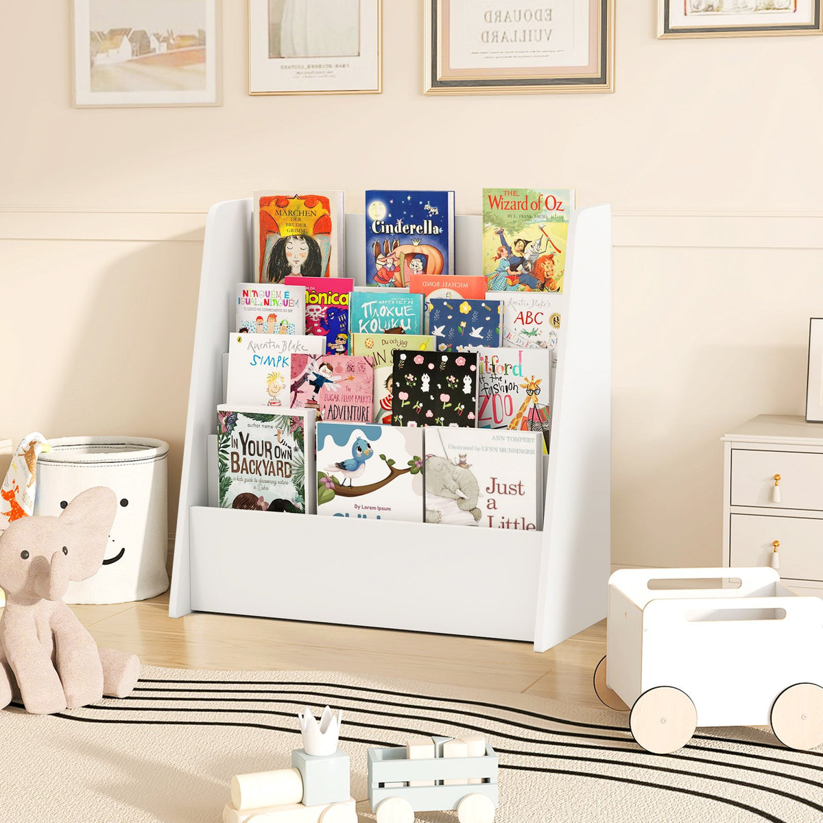 4-Tier Kids Bookshelf with Deep Compartments for Bedroom-White view 2