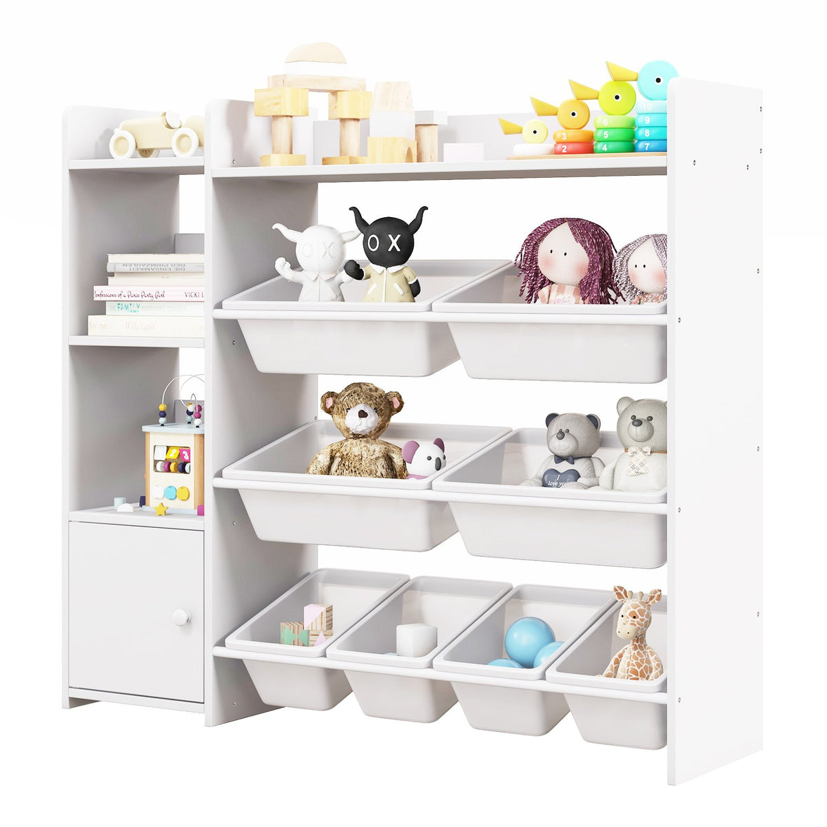 4-Tier Kids Toy Storage Organizer Bookshelf and Toy Storage Rack with Door-White