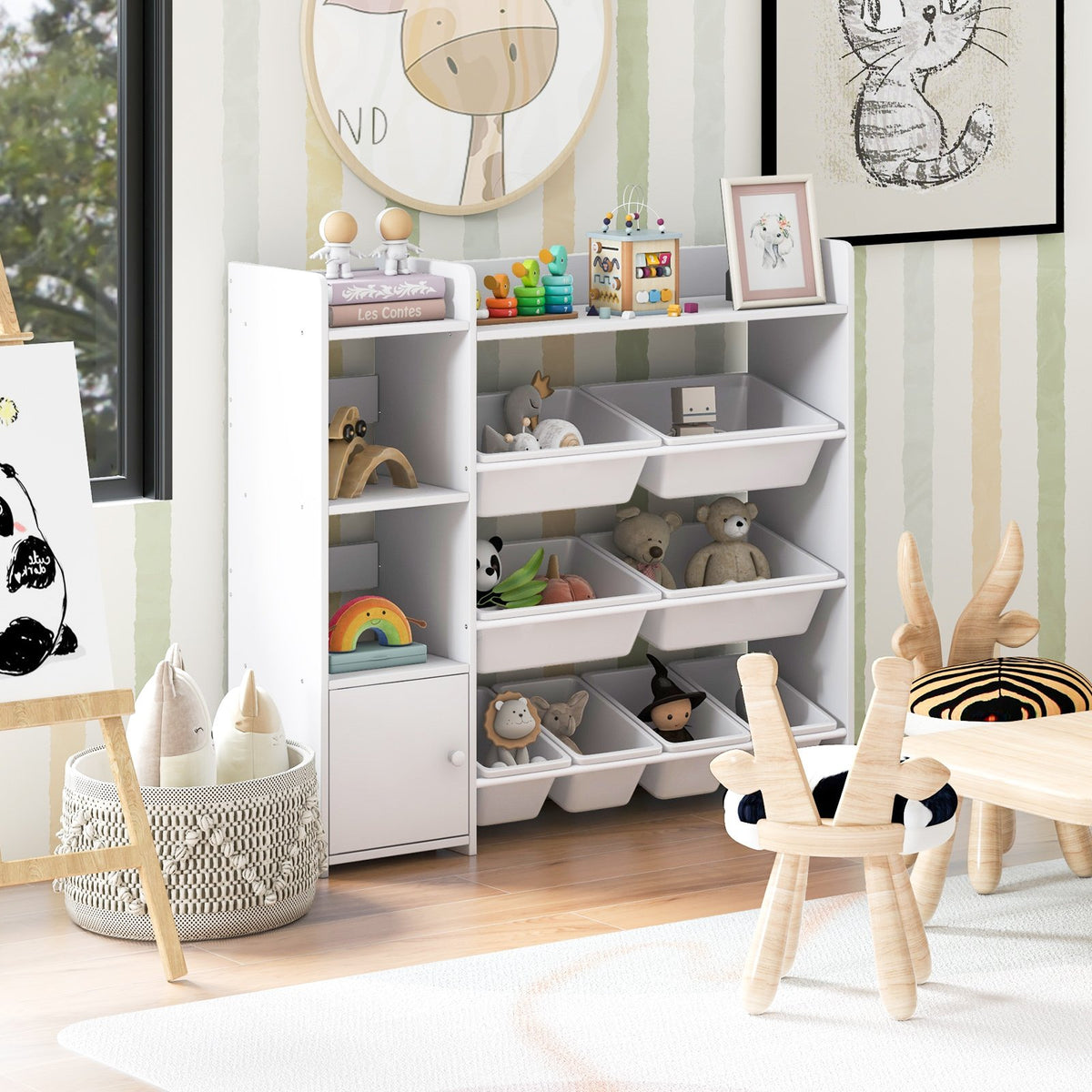 4-Tier Kids Toy Storage Organizer Bookshelf and Toy Storage Rack with Door-White view 2