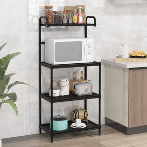 4-Tier Kitchen Microwave Storage Rack with Metal Shelves-Black view 2