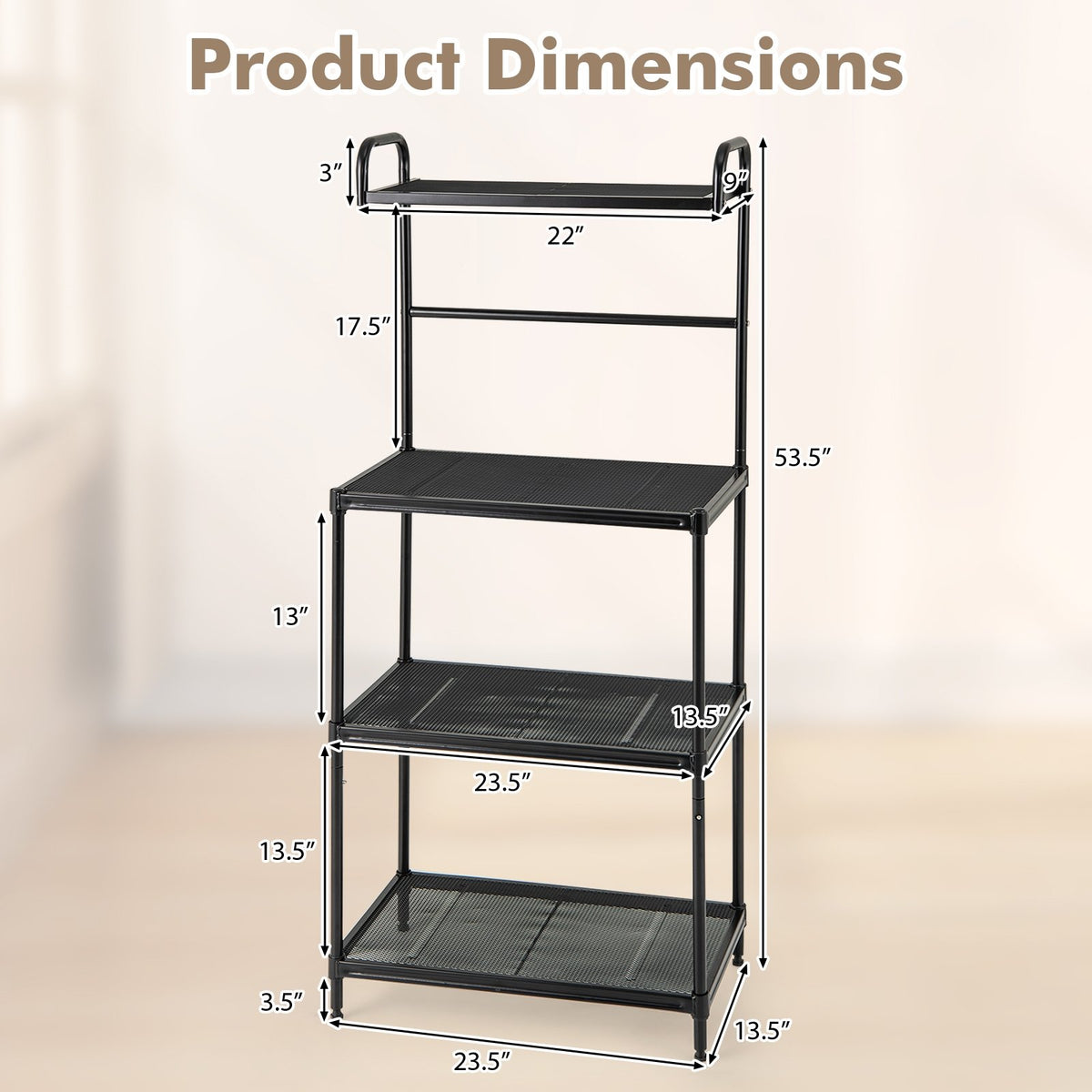 4-Tier Kitchen Microwave Storage Rack with Metal Shelves-Black view 5