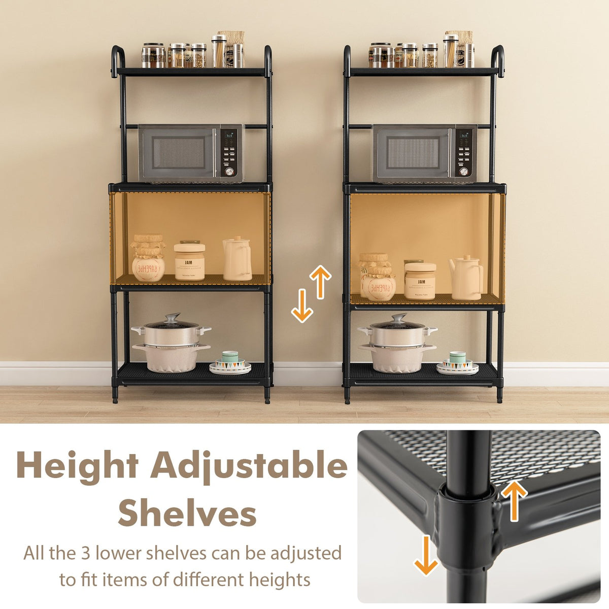 4-Tier Kitchen Microwave Storage Rack with Metal Shelves-Black view 7