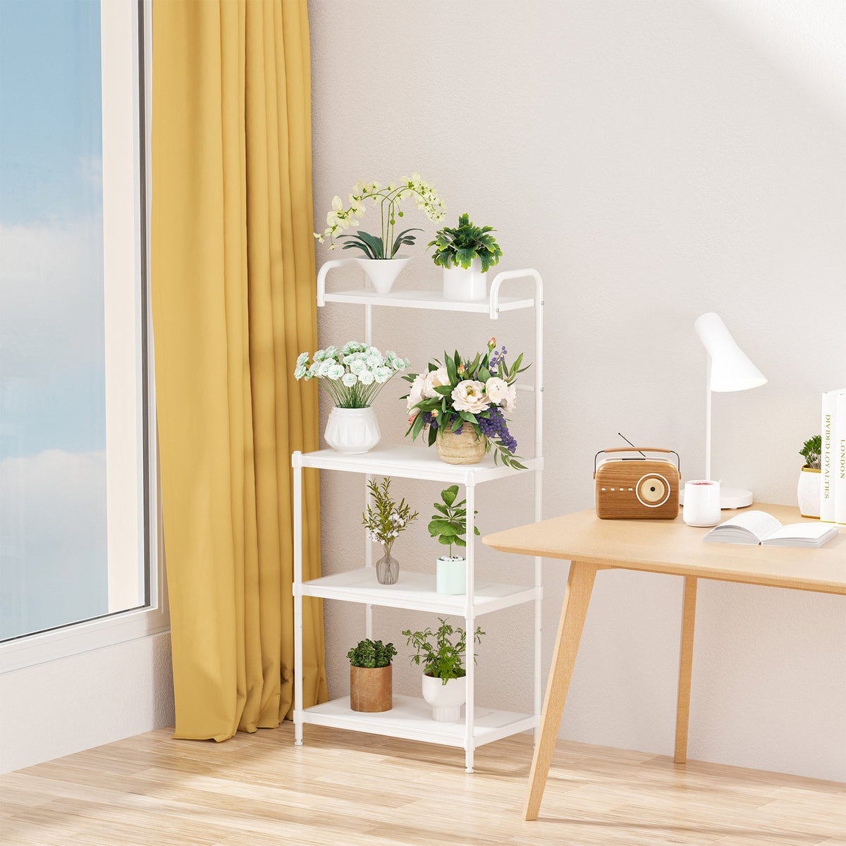 4-Tier Kitchen Storage Baker Microwave Oven Rack Shelves-White view 6