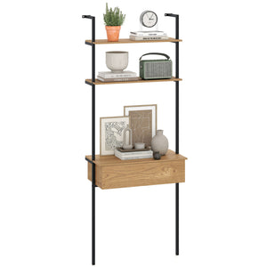 4-Tier Ladder Bookshelf with Drawer and Metal Frame for Living Room-Natural view 4