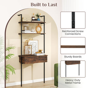 4-Tier Ladder Bookshelf with Drawer and Metal Frame for Living Room-Rustic Brown view 8