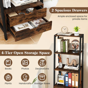 4-Tier Ladder Shelf with 2 Drawers 52.5 Inch Tall Freestanding Bookcase-Rustic Brown view 7