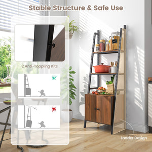 4-Tier Ladder Shelf with Cabinet and Metal Frame-Rustic Brown view 9