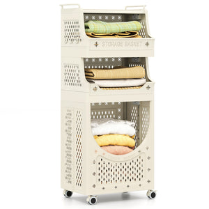 4-Tier Laundry Cart Folding Hamper with Lockable Wheels view 4