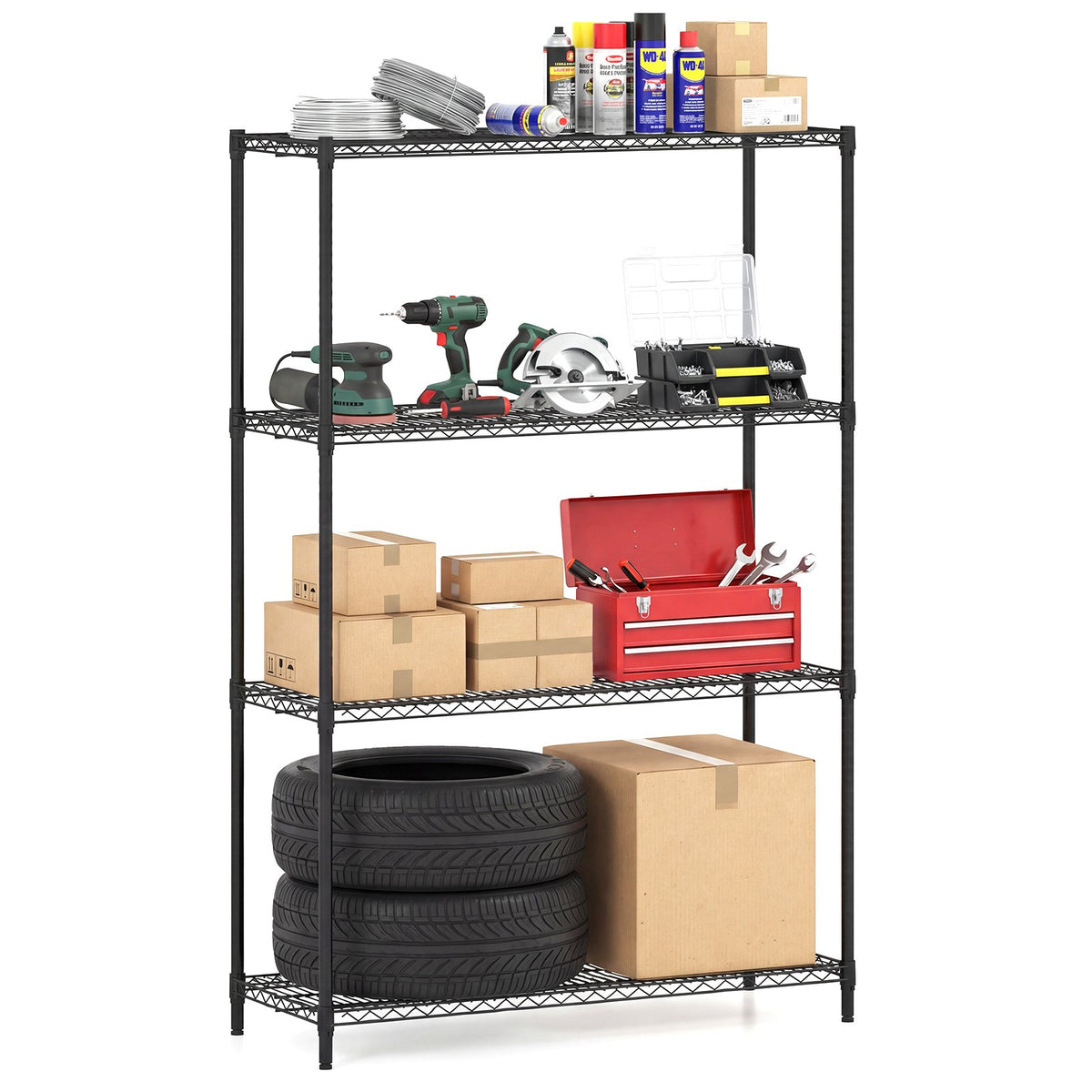 4-Tier Metal Storage Shelving Unit with V-Shaped Wire Rack-Black view 4