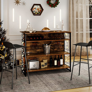 4-Tier Mini Bar Kitchen Island with Footrest and Wine Rack-Coffee view 2