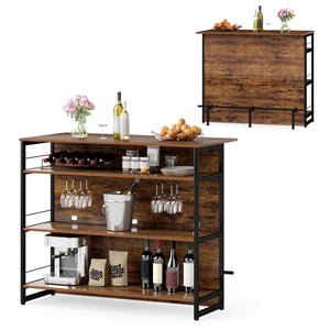 4-Tier Mini Bar Kitchen Island with Footrest and Wine Rack-Coffee view 4