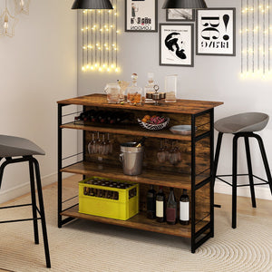 4-Tier Mini Bar Kitchen Island with Footrest and Wine Rack-Coffee view 6