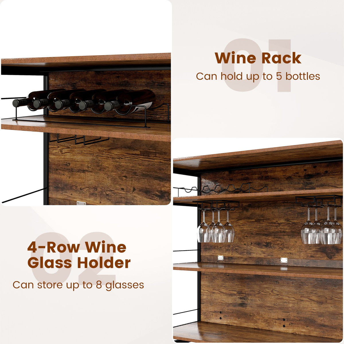 4-Tier Mini Bar Kitchen Island with Footrest and Wine Rack-Coffee view 9
